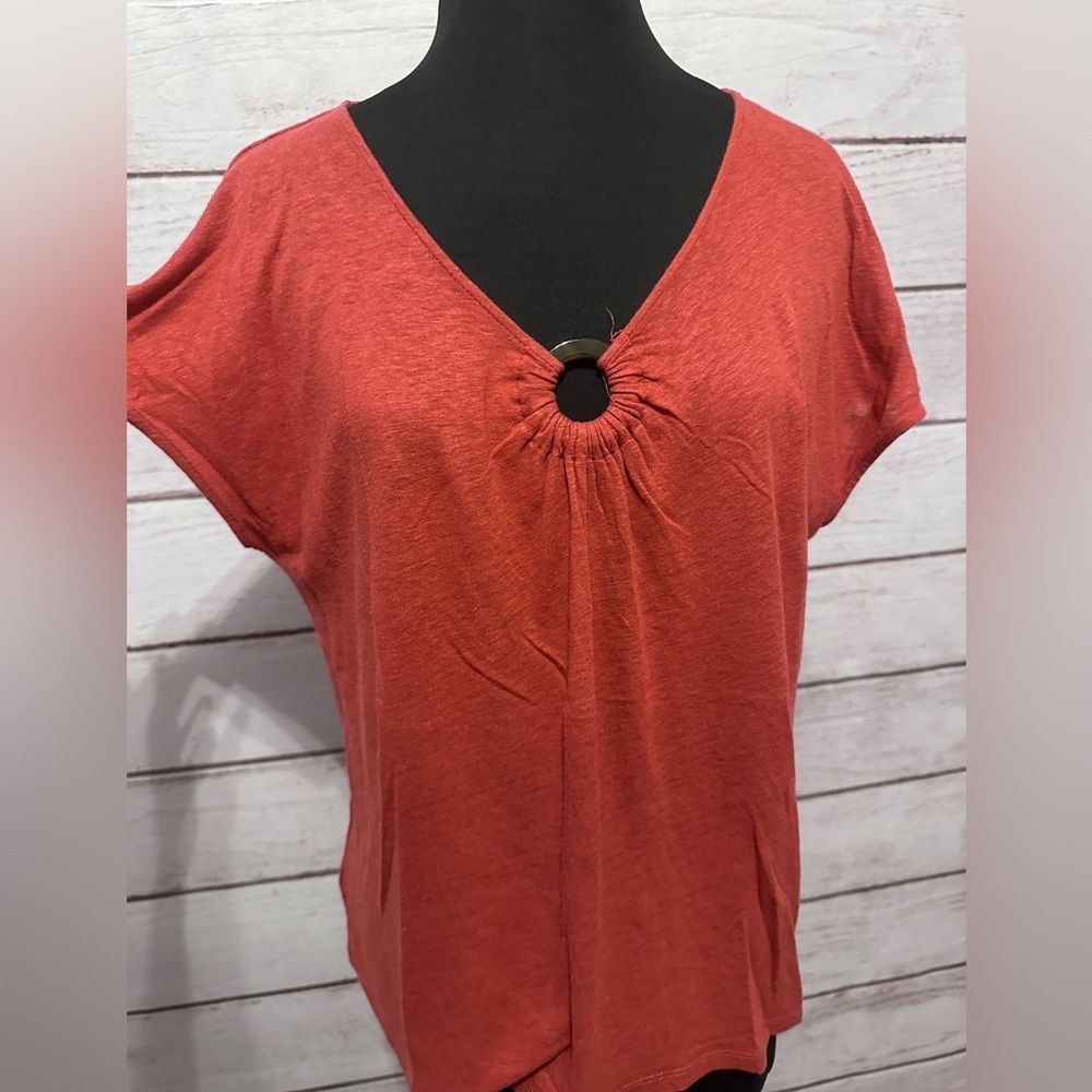 Ann Taylor Coral V-Neck Women’s Top, Size Large, Office, Church, Dressy Casual